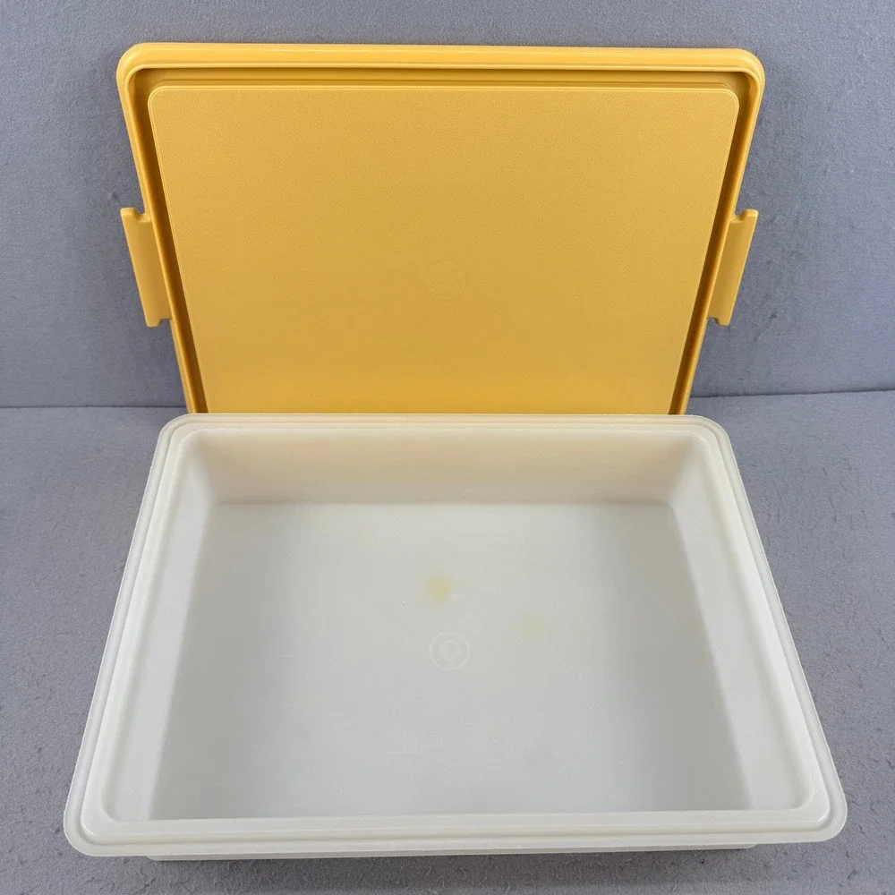 Vtg Tupperware Harvest Gold Rectangular Container Sunburst Lid‎ 1970s Retro MCM